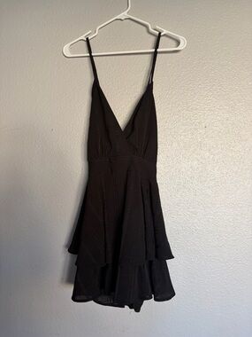 Pink Lily Black Spaghetti Strap Ruffle Romper